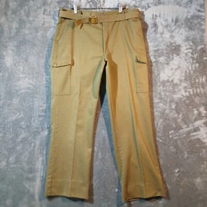 VINTAGE BOY SCOUTS OF AMERICA PANTS MENS 34X29 GREEN CARGO CANVAS WITH BELT - Picture 1 of 17