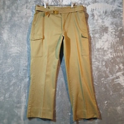 VINTAGE BOY SCOUTS OF AMERICA PANTS MENS 34X29 GREEN CARGO CANVAS WITH BELT - Image 1 of 4