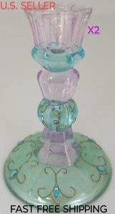 NEU PARTYLITE 2-TEILIGES SET MARDI GRAS KERZENSTICKHALTER BLAU, LILA, GRÜN - Bild 1 von 10