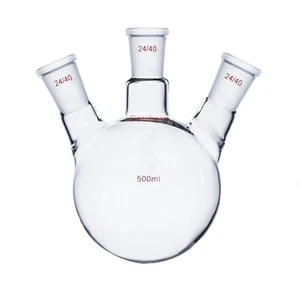 500ml 24/40 Round Bottom Glass Flask 3-Neck Three Neck Chemistry Reaction Vessel - Picture 1 of 1