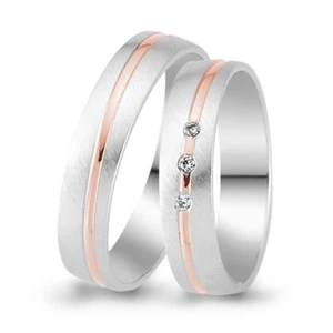 Trauringe 333er Weiss-/Rotgold 0,03 ct. Brillant Eheringe inkl. Gravur + Etui - Bild 1 von 4