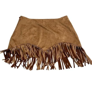 Relish Noless Women's XL Brown Fringe Mini Skirt Bohemian Casual Party - Picture 1 of 11