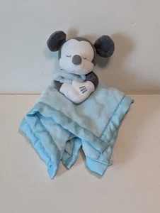 Disney Baby Sleeping Mickey Mouse Blue Lovey Blanket Embossed Stars Satin Trim - Picture 1 of 9