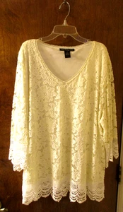 Top de encaje pulóver marfil Lauren Michelle para mujer ~ talla 3X ~ mangas largas cuello Vee - Imagen 1 de 8