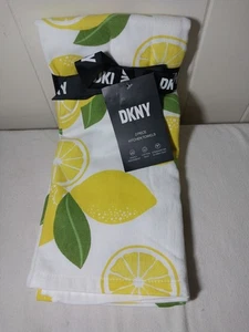 DKNY Kitchen Towels (2) Lemons White Yellow 100% Cotton 18 X 28 NWT - Picture 1 of 5