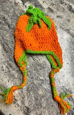 Crocheted Pumpkin Beanie, Child/Kid, Handmade - Free Shipping - Image 1 of 2