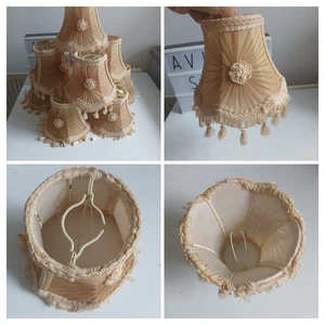 Vintage 1970s - Small silk Lampshade Light Shade Rose gold beigh Cream Tassles - Picture 1 of 5
