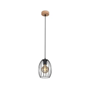 Lámpara colgante Lámpara colgante Pantalla de alambre Vintage 1xE27 60W Metal Madera Briloner - Imagen 1 de 6