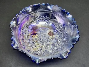 Vintage Smith Iridescent Blue Carnival Glass Windmill Bowl - Picture 1 of 3