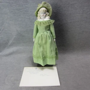 Antique Hertwig Bonnet Head Doll Parian Wide Brim Green Sun Hat Redressed 11" - Picture 1 of 14