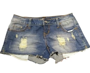 Meagan ZCO Jean Shorts Womens Size 1 Cut Offs Short Denim Distress Bling Raw Hem - Picture 1 of 3