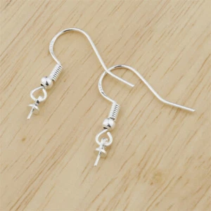 20-50pcs 925 Silver Bead Ear Hook Pin Blank Earrings Diy Making Findings - Picture 1 of 5