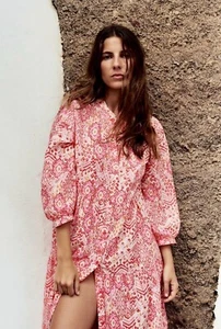 ✩BNWT! Lovely *ZARA* Pink Oversized Cotton Printed Tiered Maxi Shirt Dress XXL✩ - Picture 1 of 7