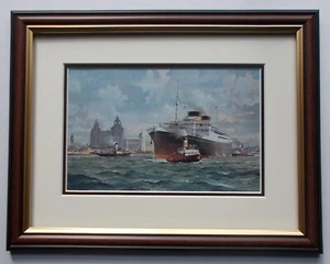 FRAMED SHIPPING PRINT  BRITANNIC AT LIVERPOOL - Picture 1 of 2