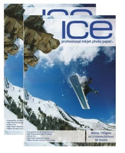 100 Sheet ICE 190 gsm Matt A4 Single Sided matte coated Professional PHOTO paper - Afbeelding 1 van 1