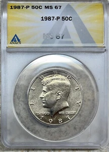 1987 P 50c MS67 Kennedy Half Dollar ANACS Graded Certified US Coin - Picture 1 of 2