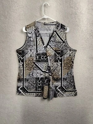 Blusa sin mangas Dana Buchman para mujer Top extra grande beige abstracto poli B Foto 1 de 4