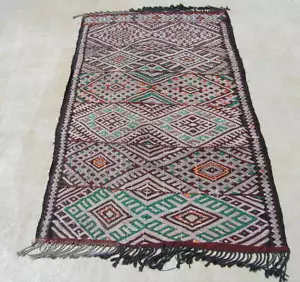 Fine Vintage All Silk Moroccan Not Commercial Zemmour Flat Woven Hand Woven Rug - Picture 1 of 24