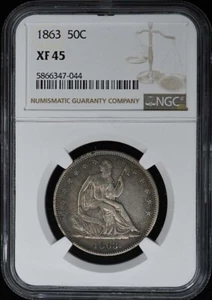 1863 Seated Liberty Half Dollar No Motto 50C NGC XF45 - Picture 1 of 2