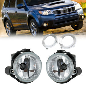 For 2009-2013 Subaru Forester Front Pair Fog Light Lamp Cover w/Chrome Trim Ring