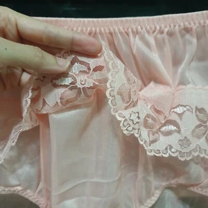 Vintage Sheer Nylon Panty Orange Sissy Floral Lace Granny Brief Sz. 8 Hip 39-43" - Picture 1 of 17