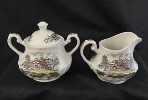 Yorkshire Staffordshire Ironstone Creamer Covered Sugar Multicolor Hand Engraved - Picture 1 of 5