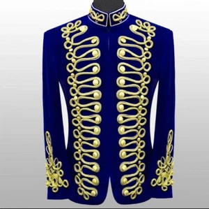men Braided blue Velvet Jacket Military Gold braided jacket for men - Picture 1 of 2