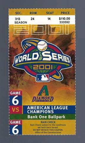 2001 MLB WORLD SERIES TICKET STUB YANKEES @ DIAMONDBACK GAME #6 DEREK JETER Cover