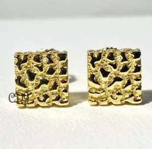 Solid Metal Men's Square Nugget Screw Back Charm Stud Earring Gold Plated Silver - Picture 1 of 6