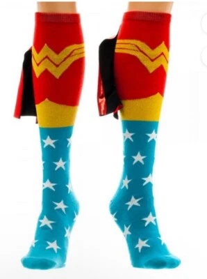 Wonder Woman Knee High Socks w/ Cape One Size DC Comics New - Image 1 of 4