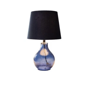 Dimple Blue Glass Table Lamp Bedside Light Velvet Navy Blue Fabric Lampshade - Picture 1 of 4