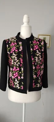 Tahari Arthur  S  Levine  blazer  Women 4 Black Embroidery Flowers Pink  New  - Image 1 of 4
