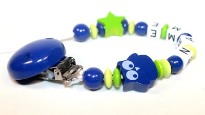 Schnullerkette mit Namen  Eule Stern  Baby Schnullerhalter blau - Bild 1 von 4