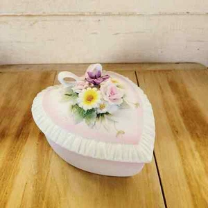 Lefton 3788 Pink Heart Shaped Trinket Flowers Valentine Candy Box Dish Japan - Picture 1 of 10
