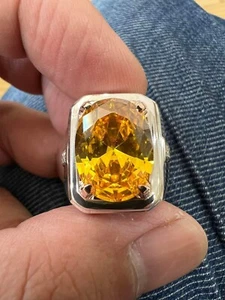 AAAA Natural Citrine Gemstone 10X12 Solid 18k White Gold Men's Ring Black Friday - Picture 1 of 8