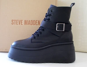 Steve Madden donna stivaletti zeppa Pinaco,Pelle nero,lacci+fibbia+zip n.39 €190 - Foto 1 di 24