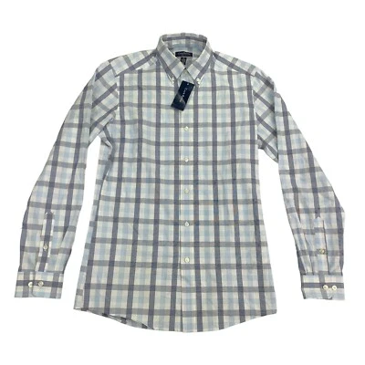 Club Room Mens Slim Fit 4-Way Stretch Plaid Dress Shirt Blue 14-14.5 - Image 1 of 4