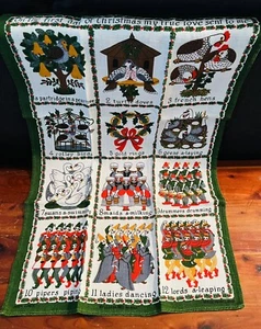 "Toalla de cocina de té de lino irlandés Ulster 12 días cuento de Navidad acebo verde 28x18""" - Imagen 1 de 14