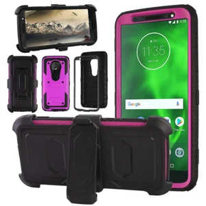 For Motorola Moto G6 Belt Clip Case Hybrid Rugged Shockproof Hard Armor Cover - Picture 1 of 33