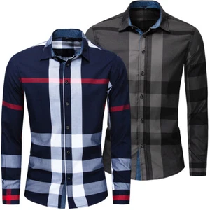 Nuevo Hombre Camisa Cuadros Aleatorio Manga Larga Casual Algodón Vestido Camisas Social - Imagen 1 de 11
