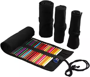 72-Slot Pencil Wrap Roll - Black Organizer for Colored Pencils, Brushes & Sketch - Picture 1 of 6