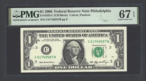 United States-Federal Reserve One Dollar 2006 Fr#1932-C (CB Block) UNC Grade 67 - Picture 1 of 2