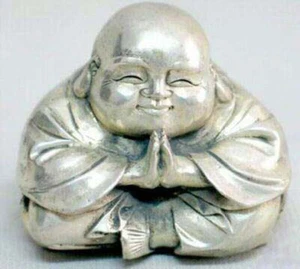 nice Tibetan silver carved laughing lucky buddha statue - Picture 1 of 4