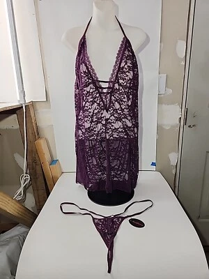 Mujer Babydoll Lencería Halter Top Vestido de Peluche Vajilla 5XL Talla Grande Púrpura Foto 1 de 4