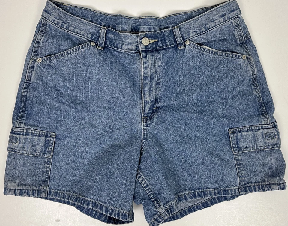 Pantalones Cortos Carga Vintage Y2K 34” Cintura Alta Denim Utilitario Jean Corto Grunge Militar Foto 1 de 4