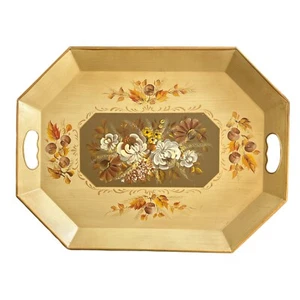 VTG Handpainted Fall Acorn Floral Toleware Tray By Pilgrim Art Co 20”x15” Autumn - Picture 1 of 4