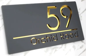 Contemporary Laser Cut House Sign Matt Gray Door Numbers Address Plaque Number - Picture 1 of 8