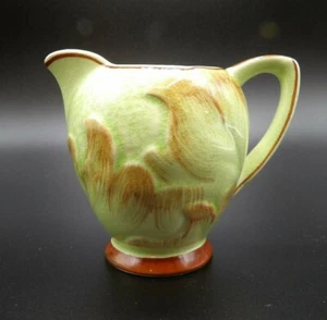 RARA ceramica sterling CREMA foglie di acanto sollevate Inghilterra 1940 verde marrone - Foto 1 di 11