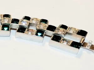 7,5" Vintage Art Deco Stil Armband grün & klar Strass Rhodium sicher Cls - Bild 1 von 7