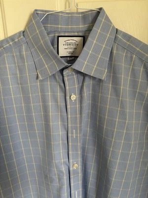 Charles Tyrwhitt Dress Shirt Mens 17 34 Blue Yellow Plaid Classic Fit Button Up - Image 1 of 3